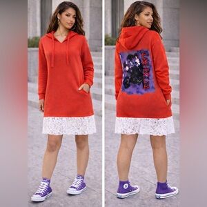 Upcycled PRINCE hooded sweatshirt dress w/pockets, by Susie.